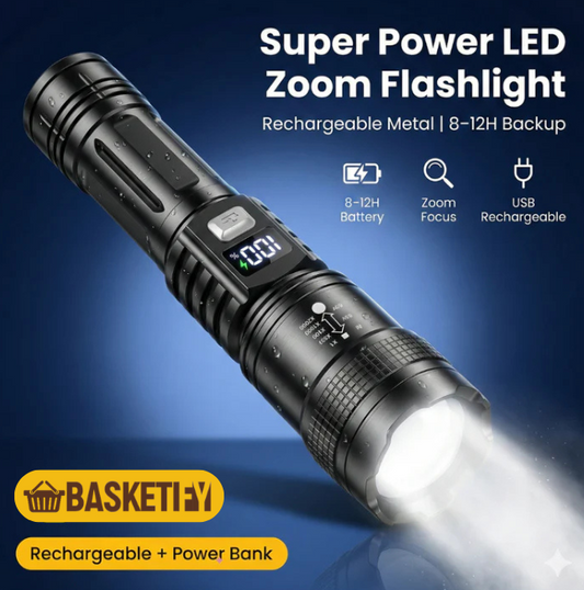 Super LED Flashlight – Rechargeable | 8–12H Backup | The Ultimate Survival Flashlight🔦⚡